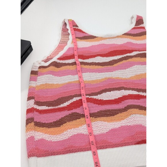 Loft Wavy Stripe Pink White Scoop Neck Knit Sweater Tank Top Blouse Size XL - Picture 4 of 5